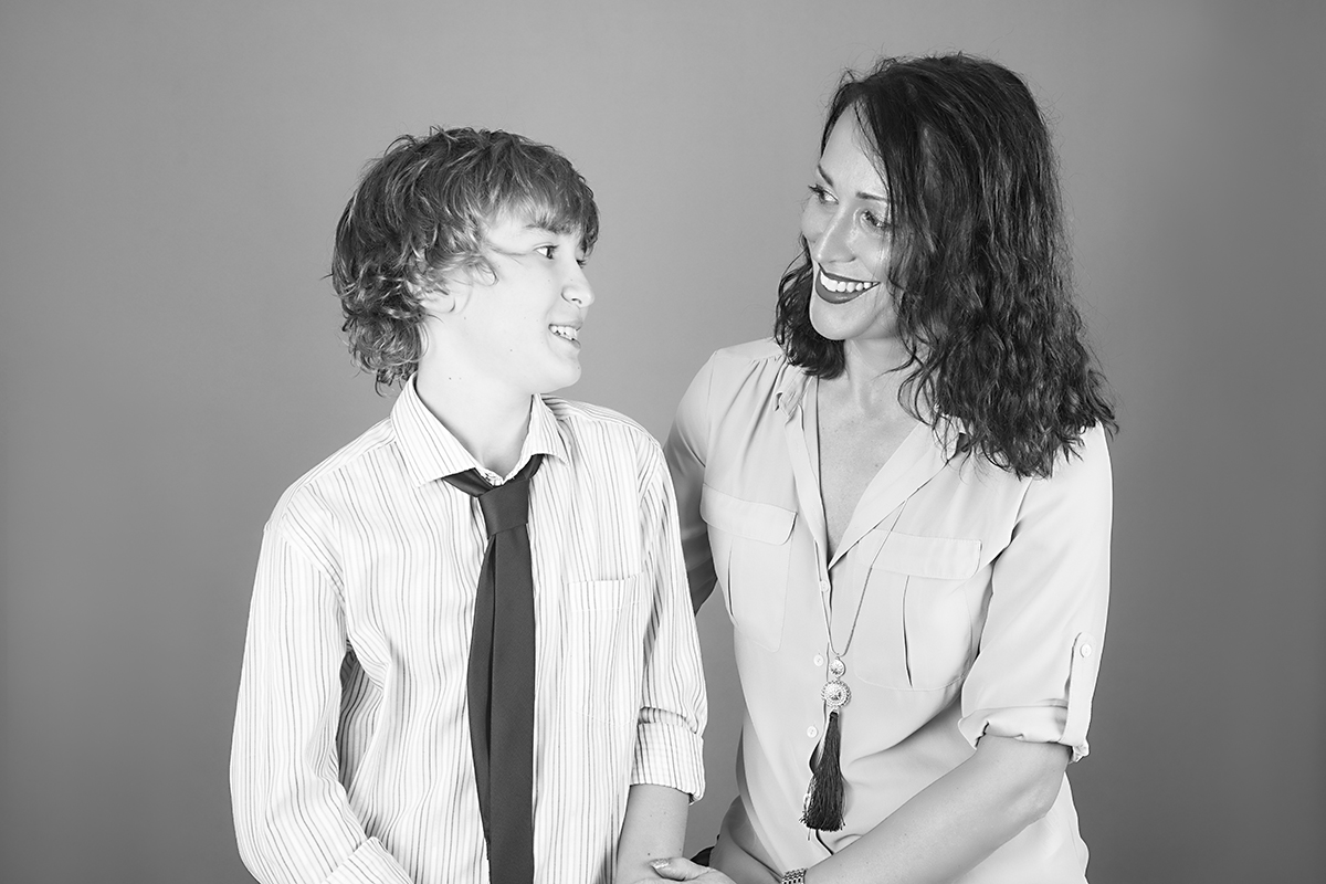 mom and son looking at each other
