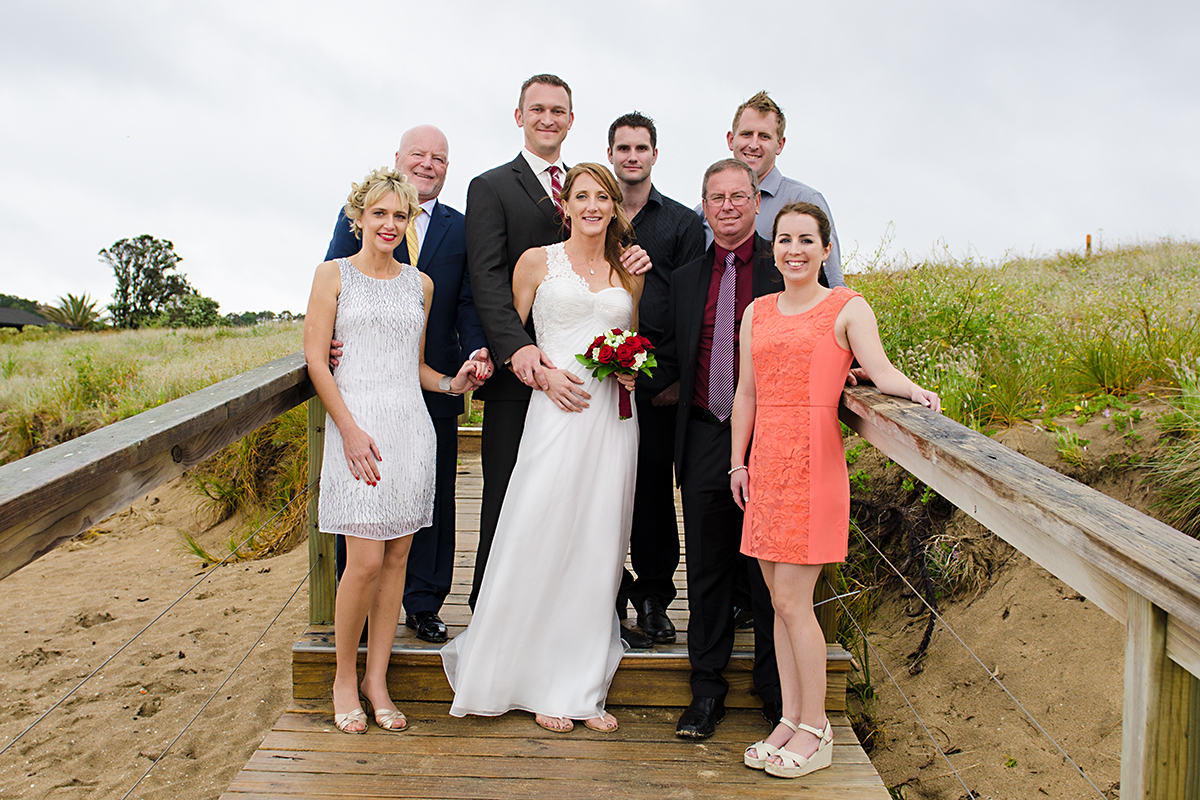 family wedding photoshoot on Matapouri Bay NZ